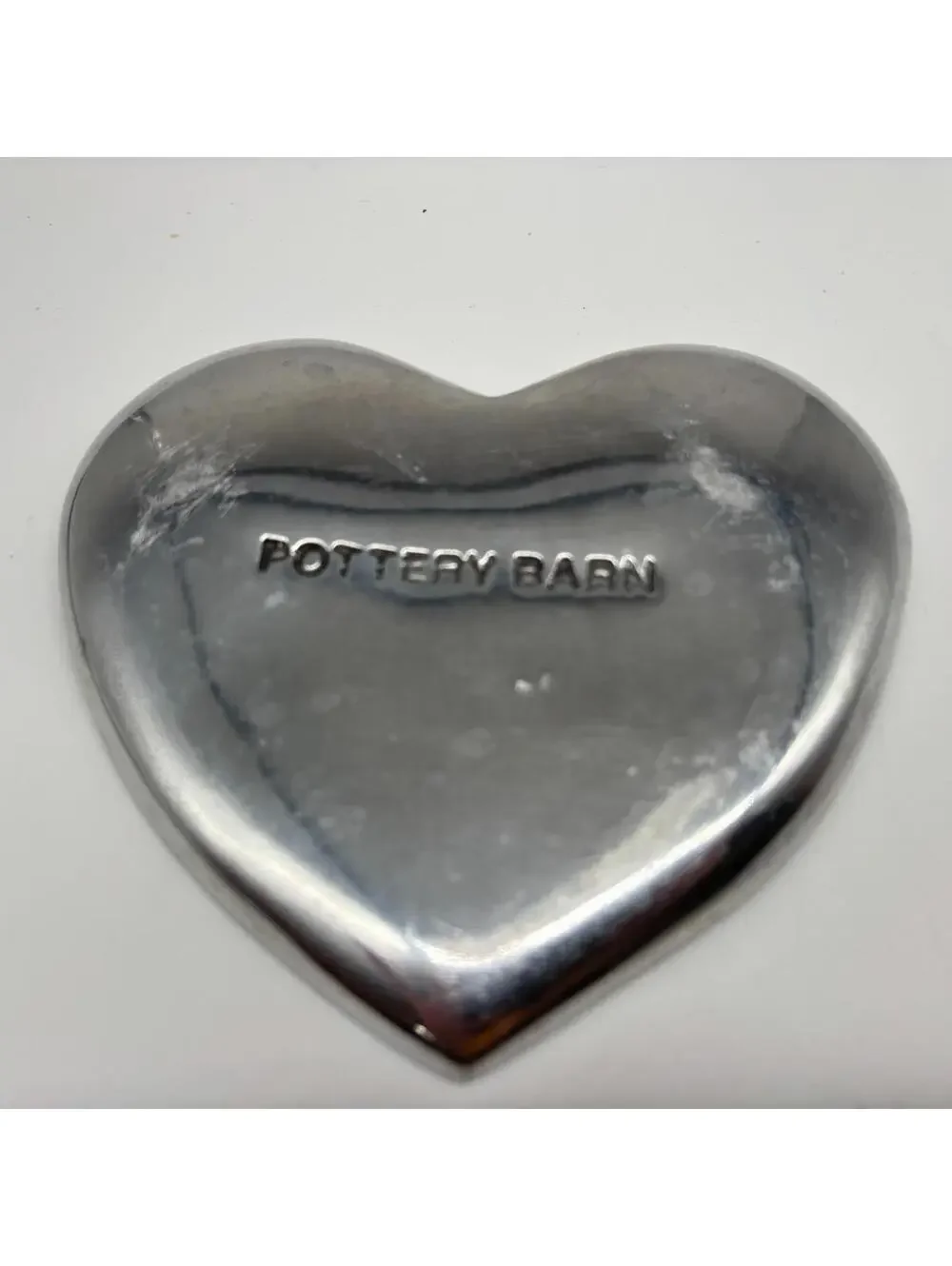 Pottery Barn Heart Trinket Tray Silver Tone Aluminum Ring Coin Dish